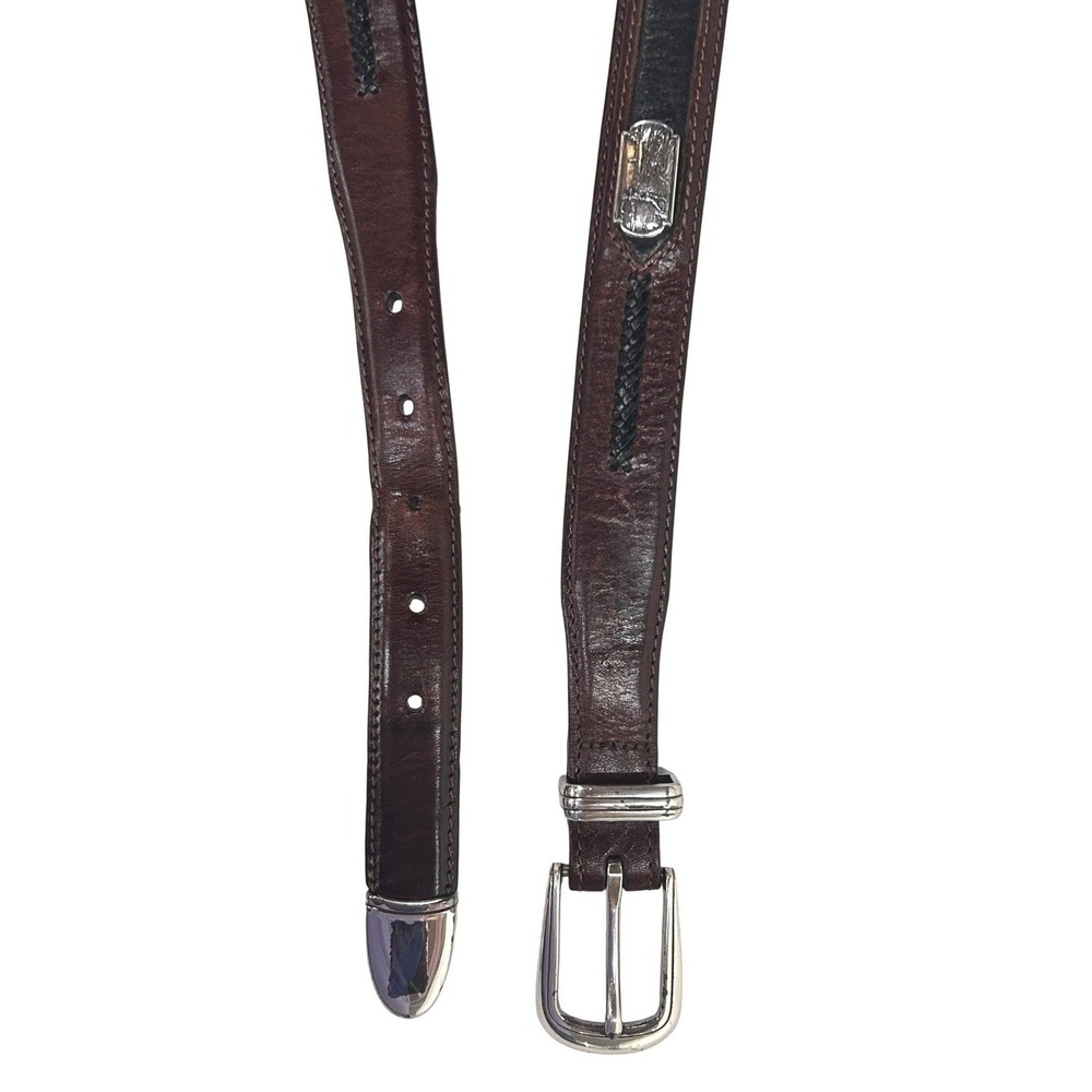 Onyx by Brighton Mens Golf Belt 36 Brown Black Leather Silver Golfer Vintage 90s